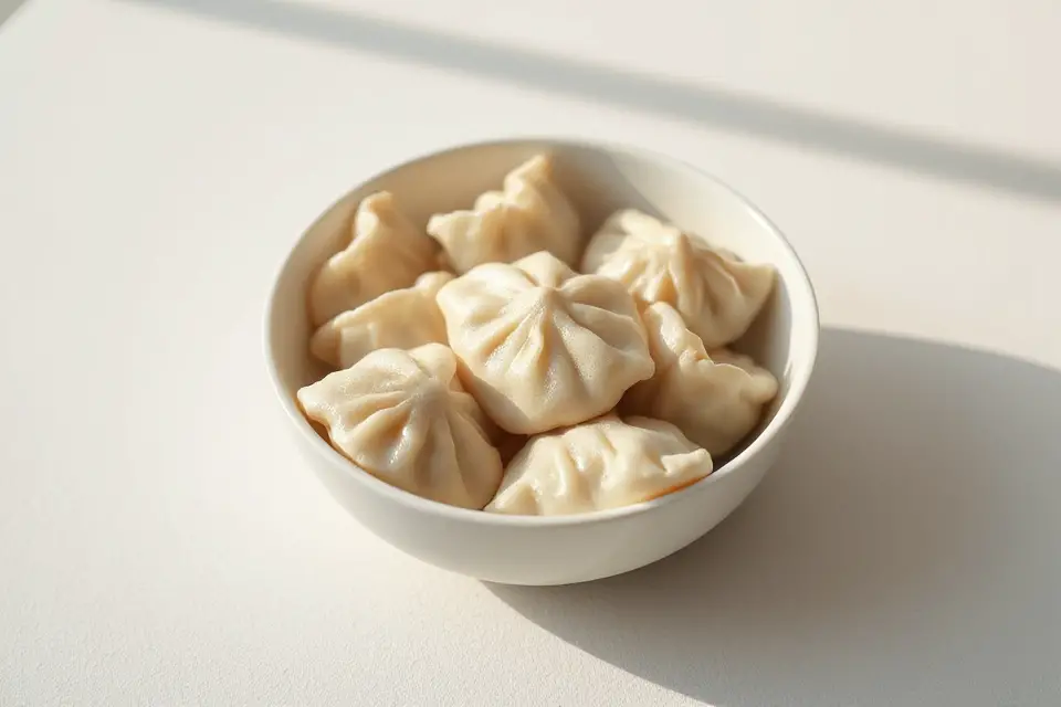 dumplings in white bowl