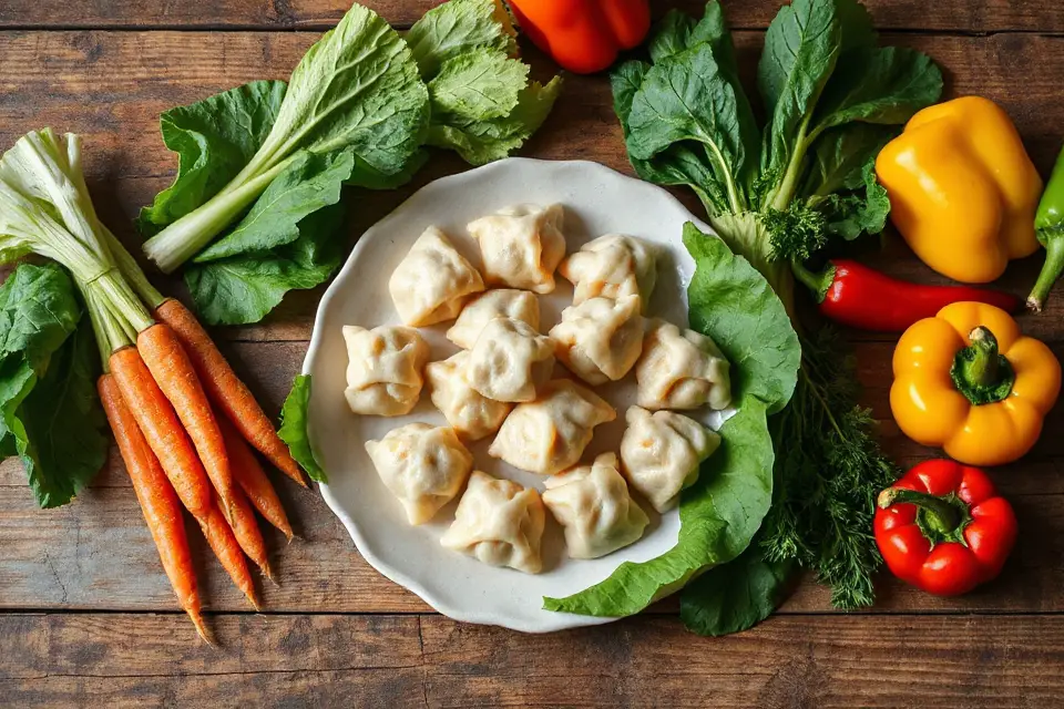 dumplings with fresh vegetables