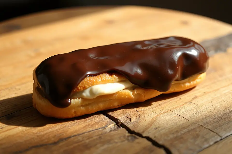eclair on rustic table