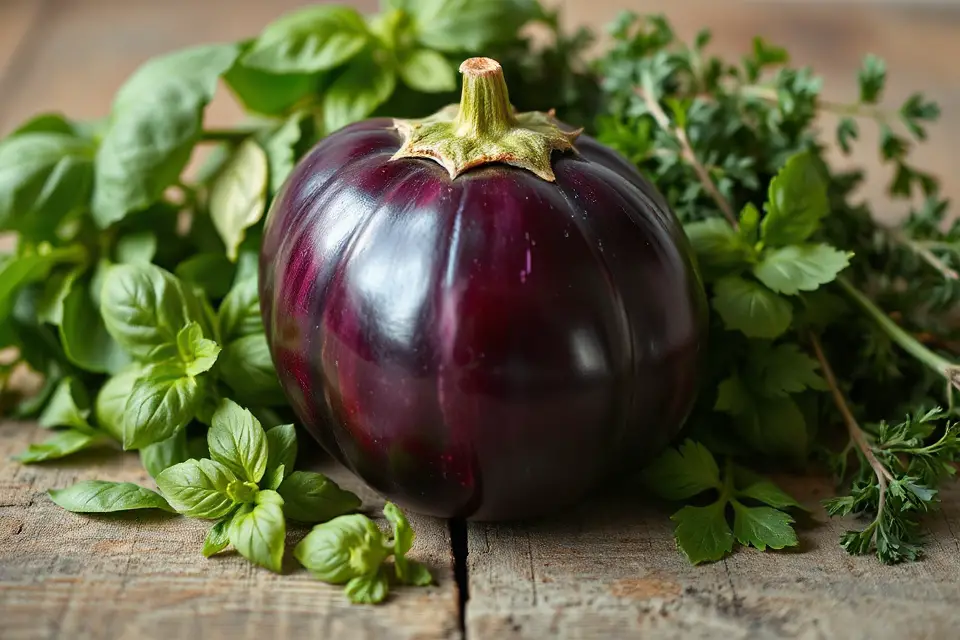 eggplant with decorative herbs