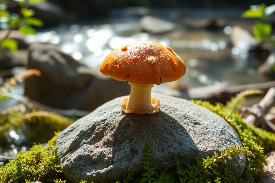 elegant mushroom on rock