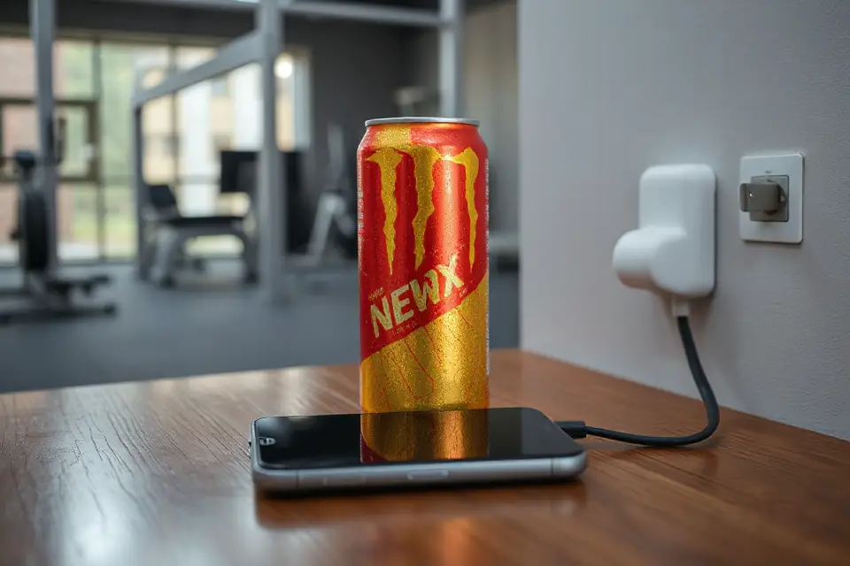 energy drink and charger
