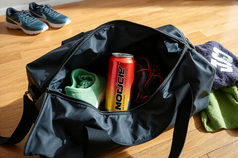energy drink in gym bag