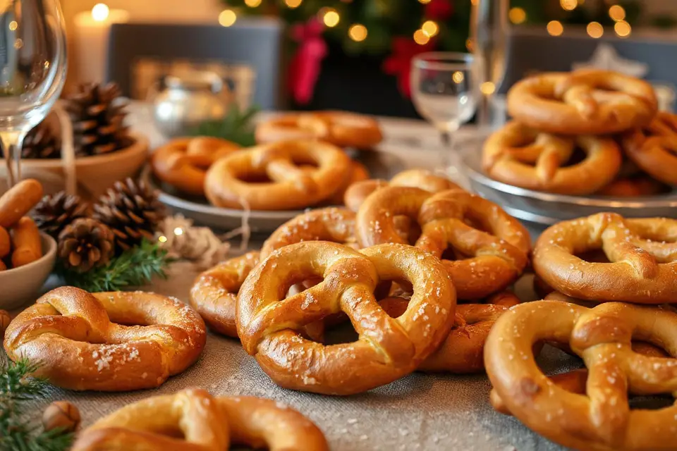 festive table with pretzels