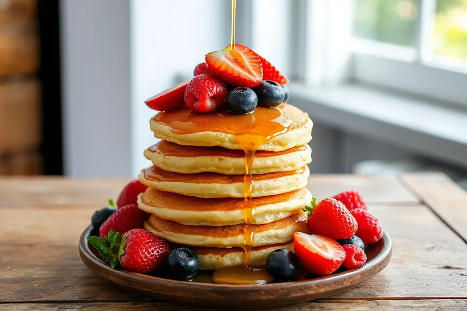 fluffy pancakes with berries