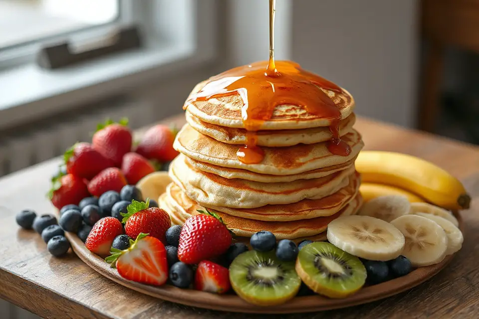 fluffy pancakes with fruit