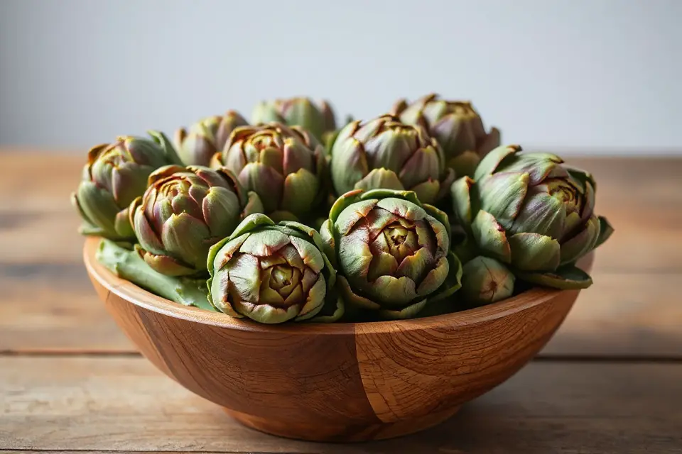fresh artichokes in bowl