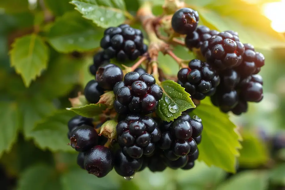 fresh blackberries with dew