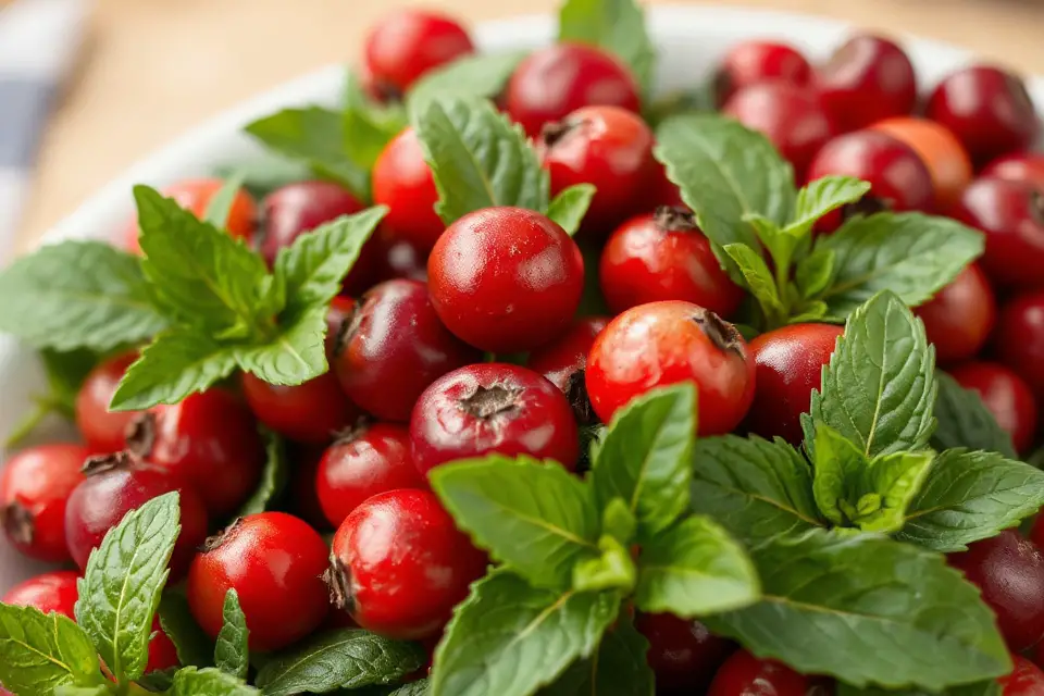 fresh cranberries with mint