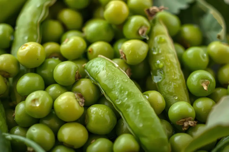 fresh green peas droplets