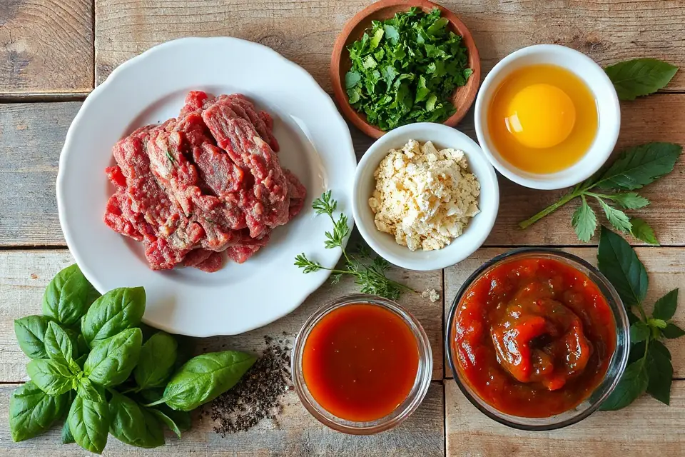 fresh ingredients for meatballs