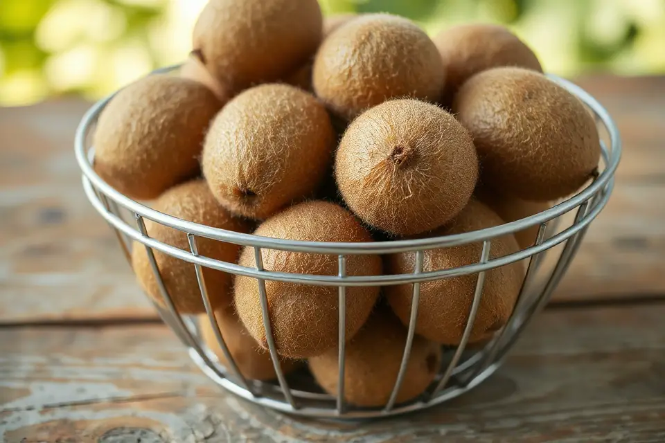 fresh kiwis in basket