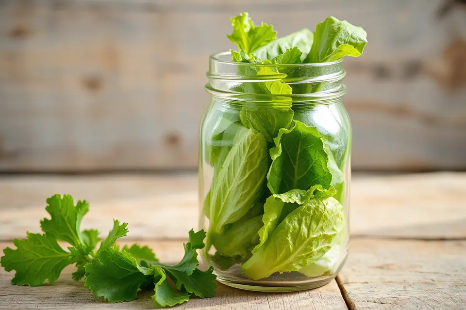 fresh lettuce in jar