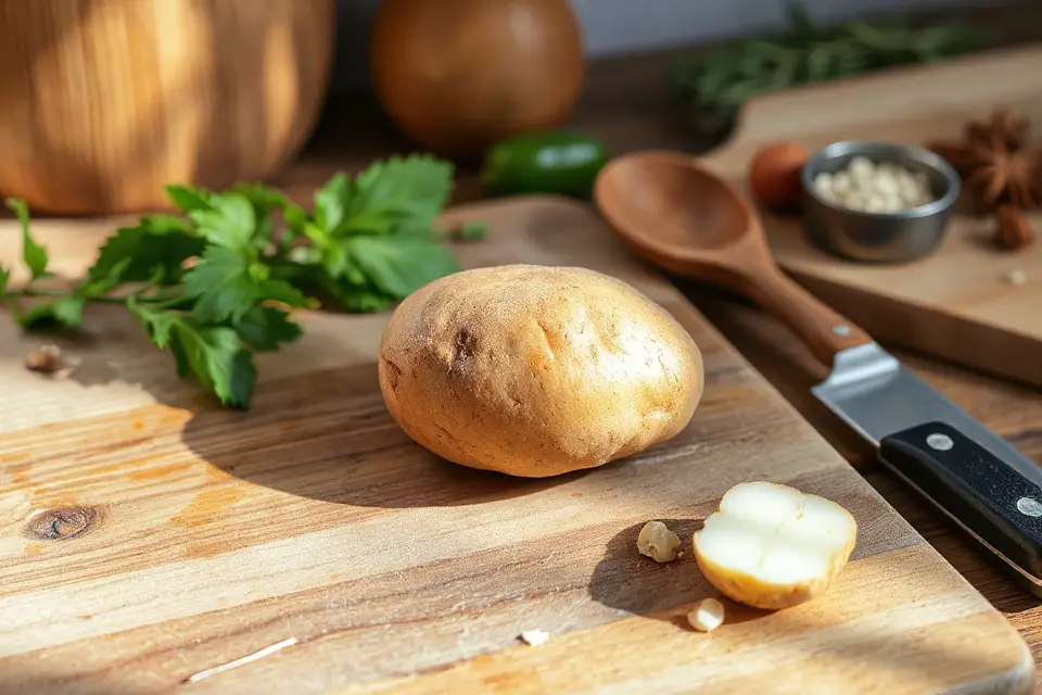 fresh potato kitchen utensils
