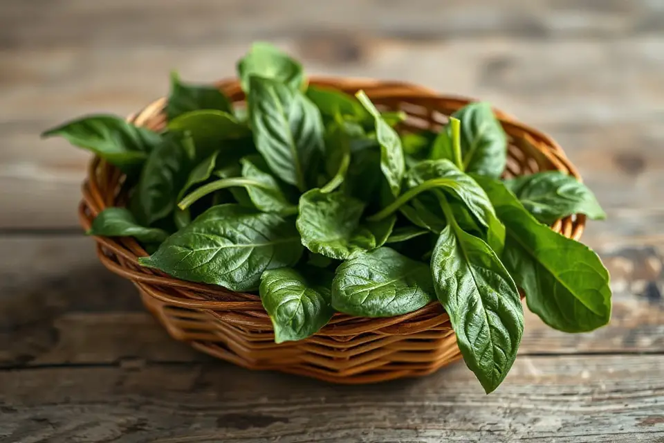 fresh spinach in basket