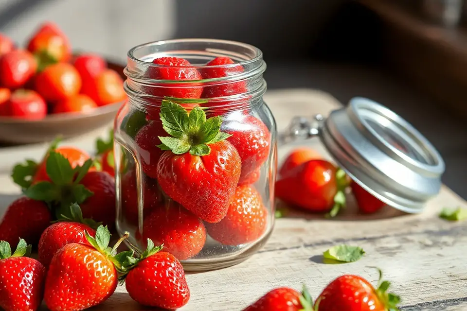 fresh strawberries in jar