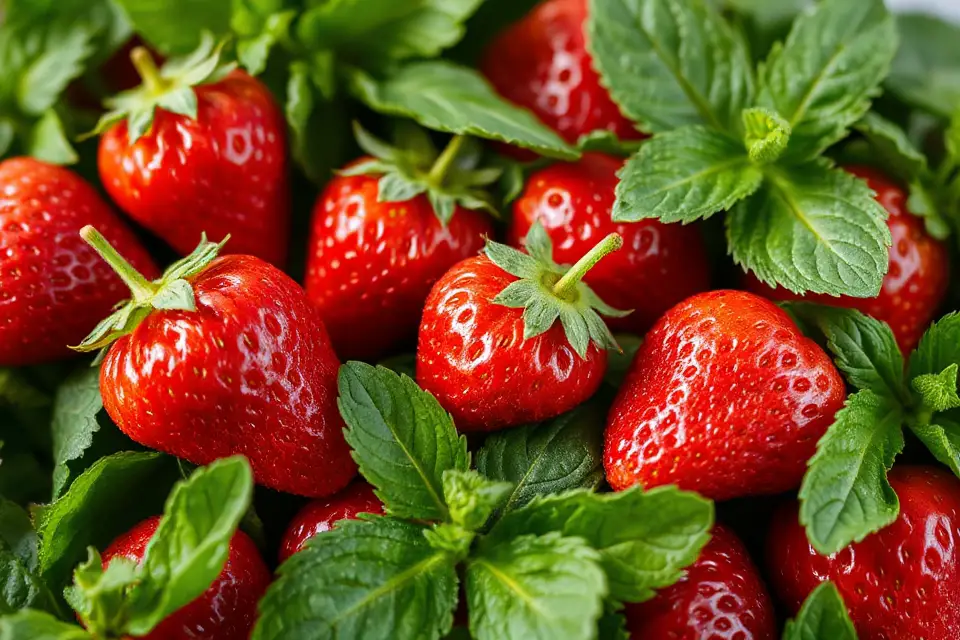fresh strawberries with mint