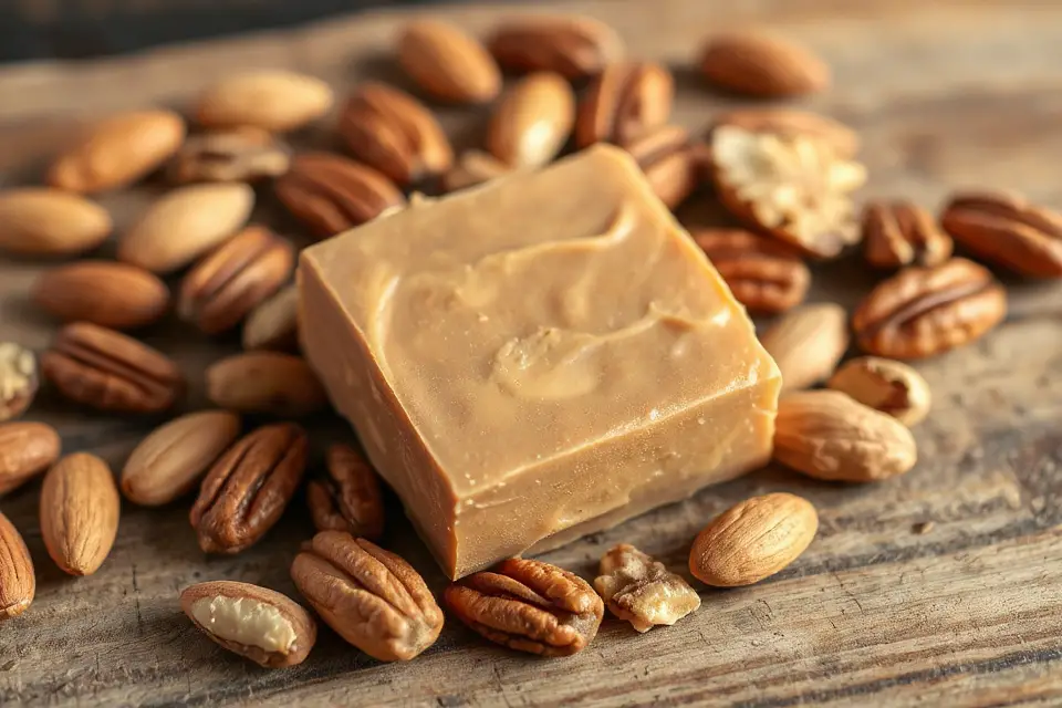 fudge surrounded by nuts