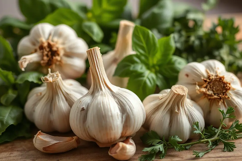 garlic and fresh herbs