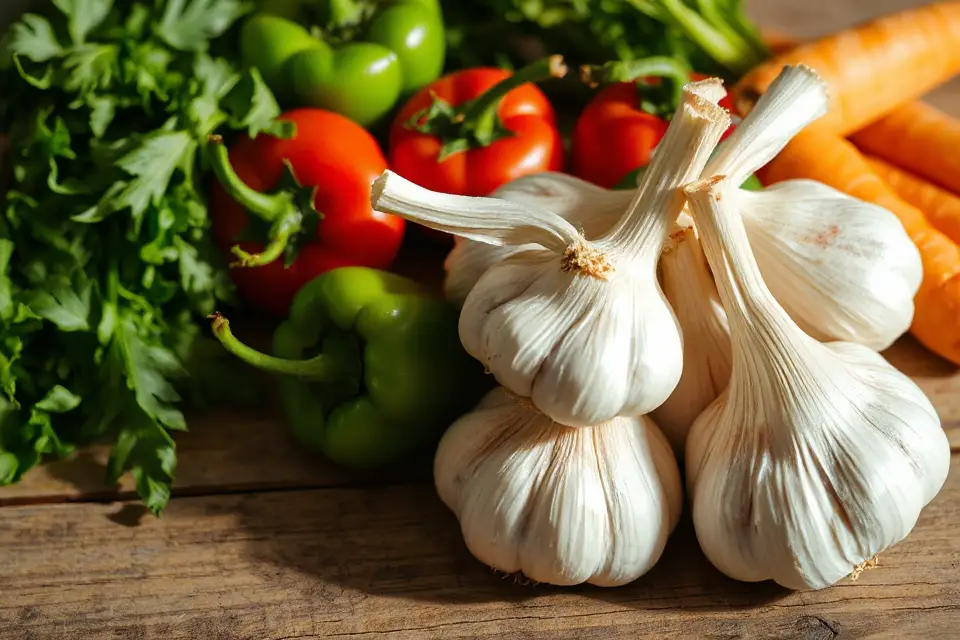 garlic with colorful vegetables