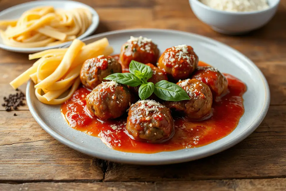 garnished meatball dinner plate
