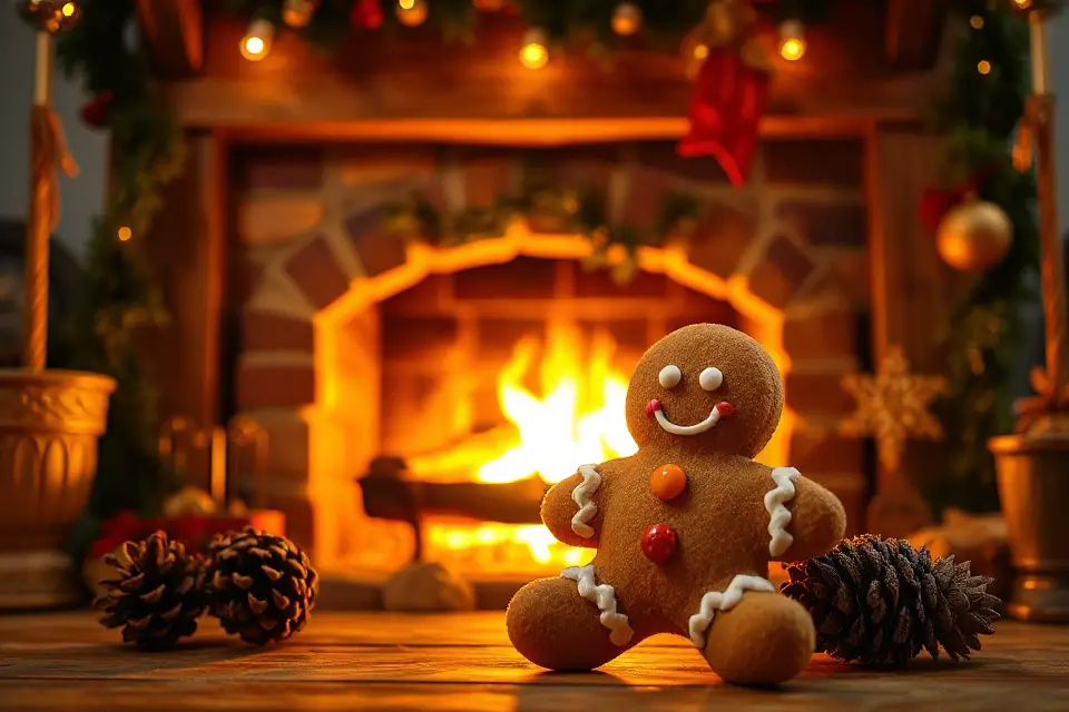 gingerbread man by fireplace