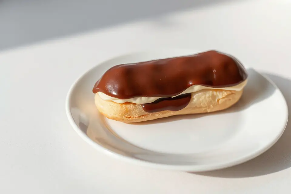 glossy eclair on plate