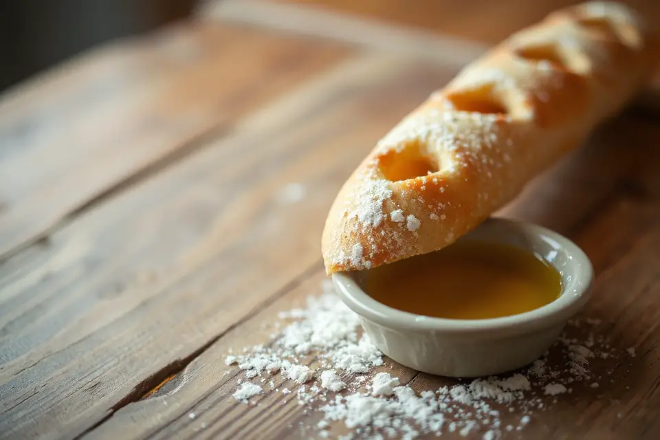 golden brown breadstick with olive oil