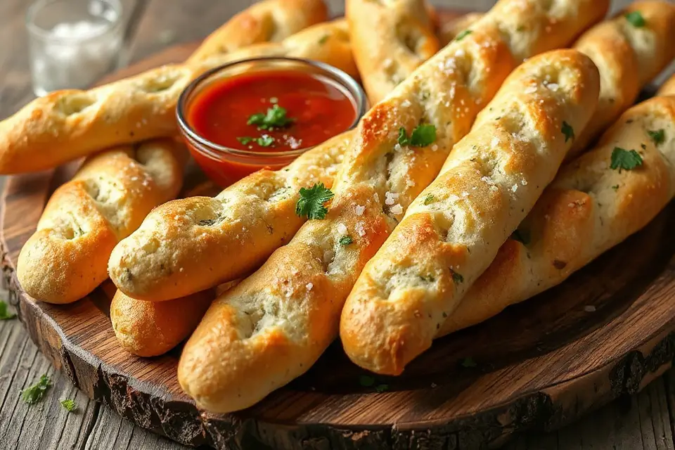 golden brown garlic herb breadsticks