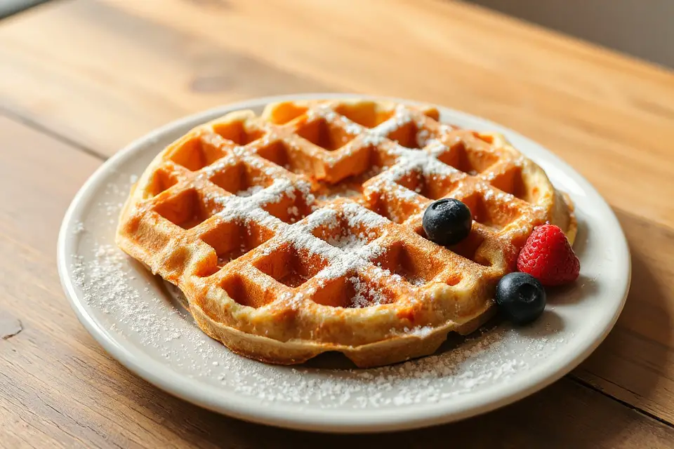 golden waffle with sugar
