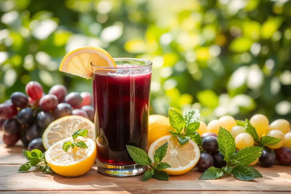 grape juice with garnish