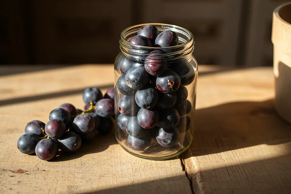 grapes in vintage jar