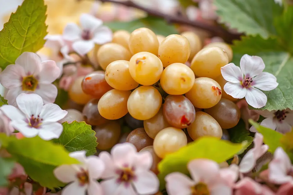 grapes with floral arrangements