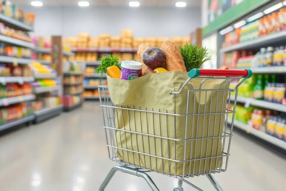 grocery bag and cart