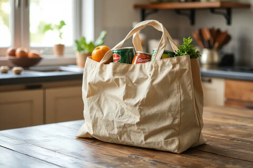 grocery bag with cans