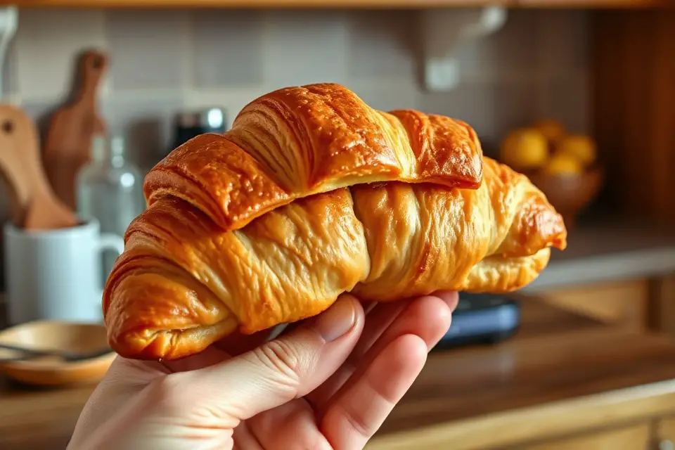 hand held textured croissant photo