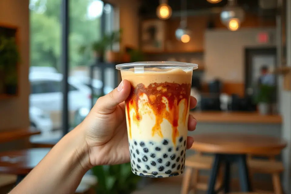 hand holding bubble tea