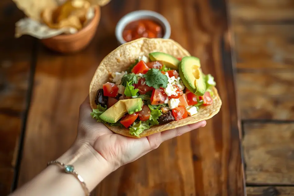 hand holding delicious taco