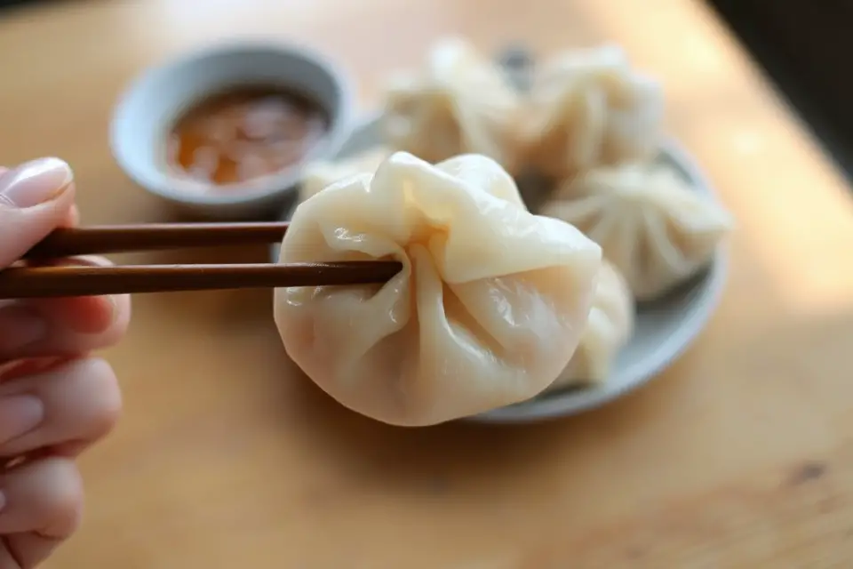 hand holding dumpling chopstick