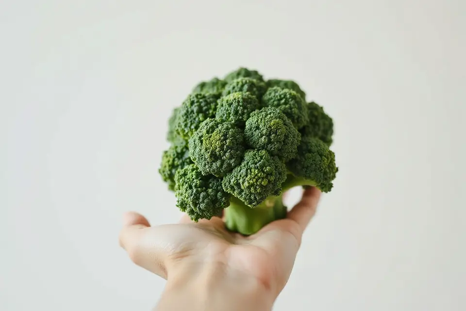 hand holding fresh broccoli