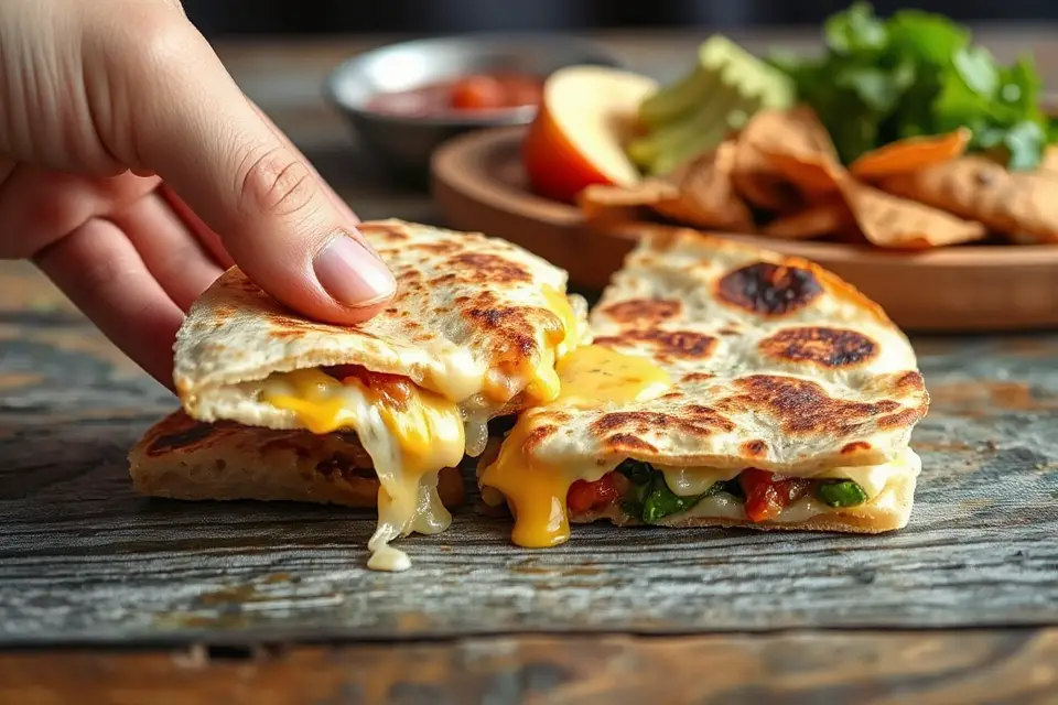 hand holding quesadilla slice