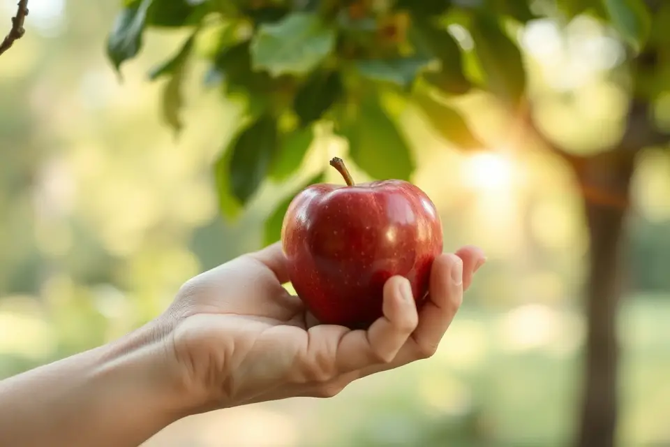 hand holding ripe apple
