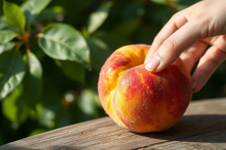 hand reaching for peach