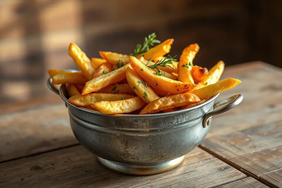 herbs garnished vintage fries