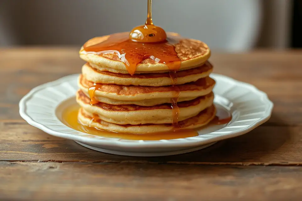 honey drizzled pancake stack