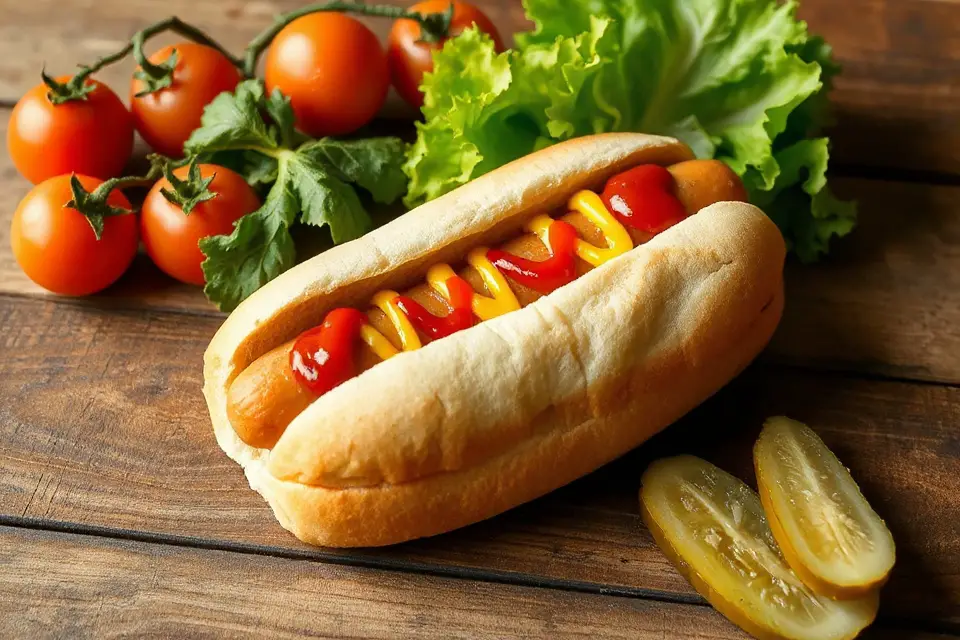 hot dog with vegetables
