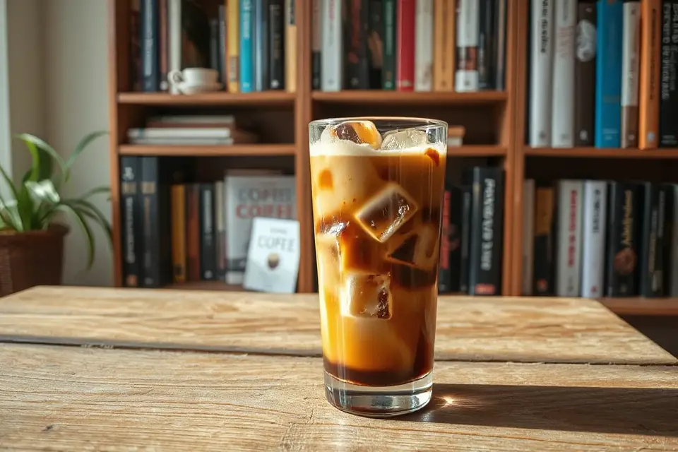 iced coffee with books