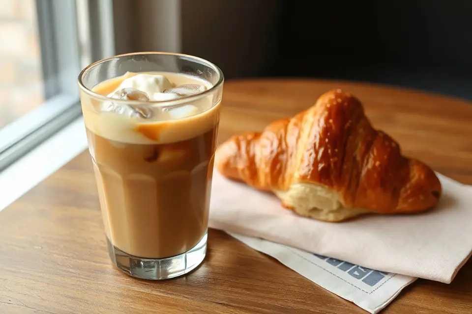 iced coffee with pastry