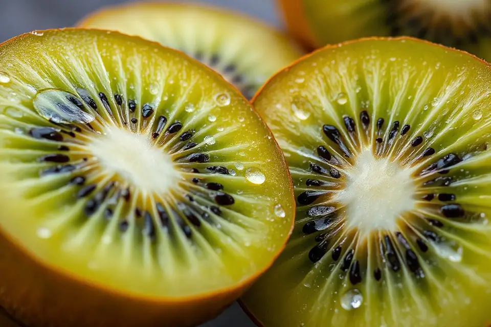 kiwi halves with droplets