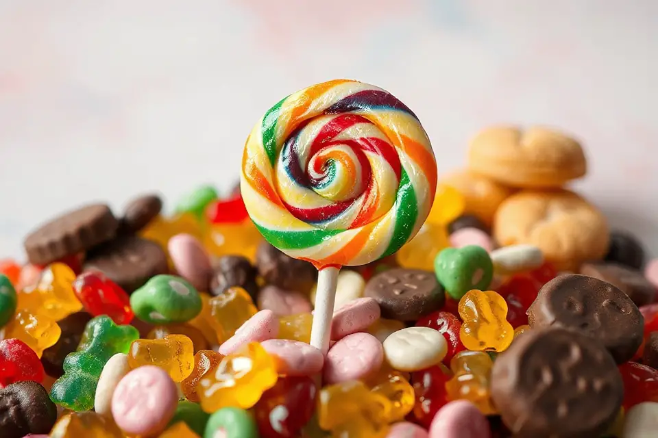 lollipop surrounded by candies